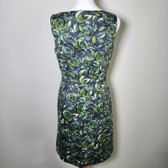 Ann Taylor LOFT Dress Womens 4 Shift Floral Roses Green Blue Wedding Cocktail - Picture 4 of 16